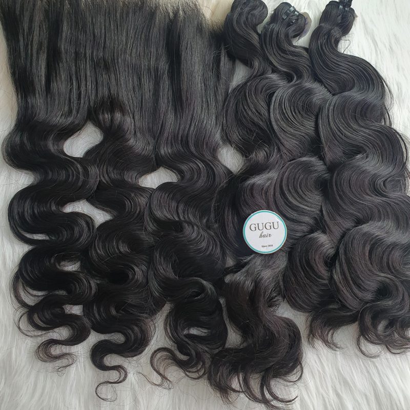 Weft Body Wavy 100% Human Hair Vietnamese With Swiss Lace Closure And Frontal