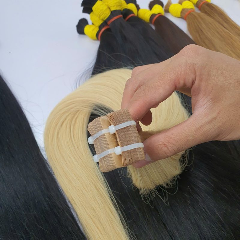 Regular Tape-In Hair Extensions Double Drawn Natural Straight Human Hair #613 Color 20 Inches