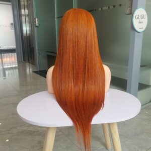 beautiful bone straight human hair lace front wig orange color 30 inch