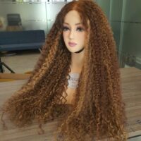 Curly Ombre Brown Lace Wig – 100% Human Hair Full Wig