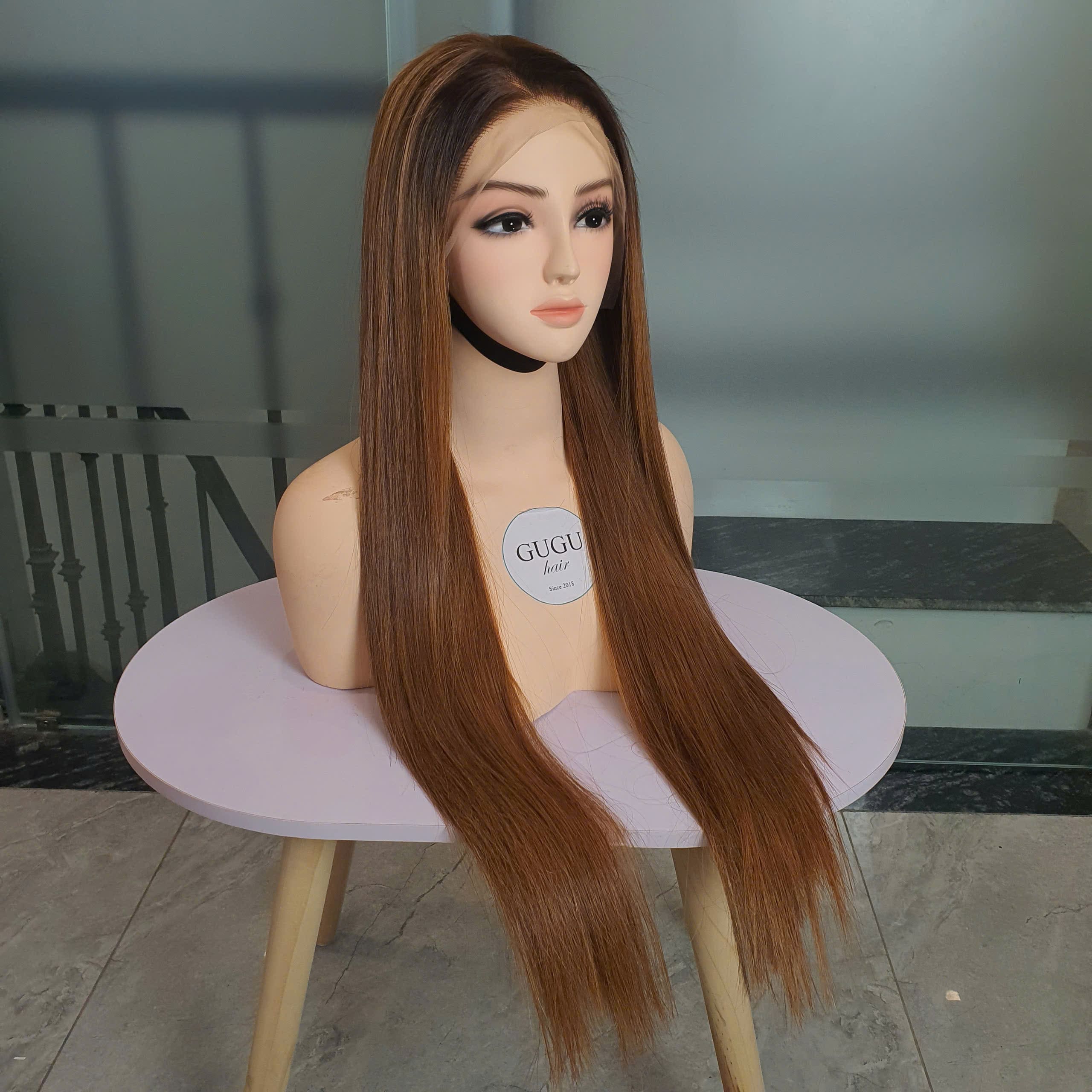 GuguHair Bone Straight Hair – 100% Human Hair Extensions, Silky & Smooth Bundles 5 13x6 lace frontal 30inch brown bone straight wig