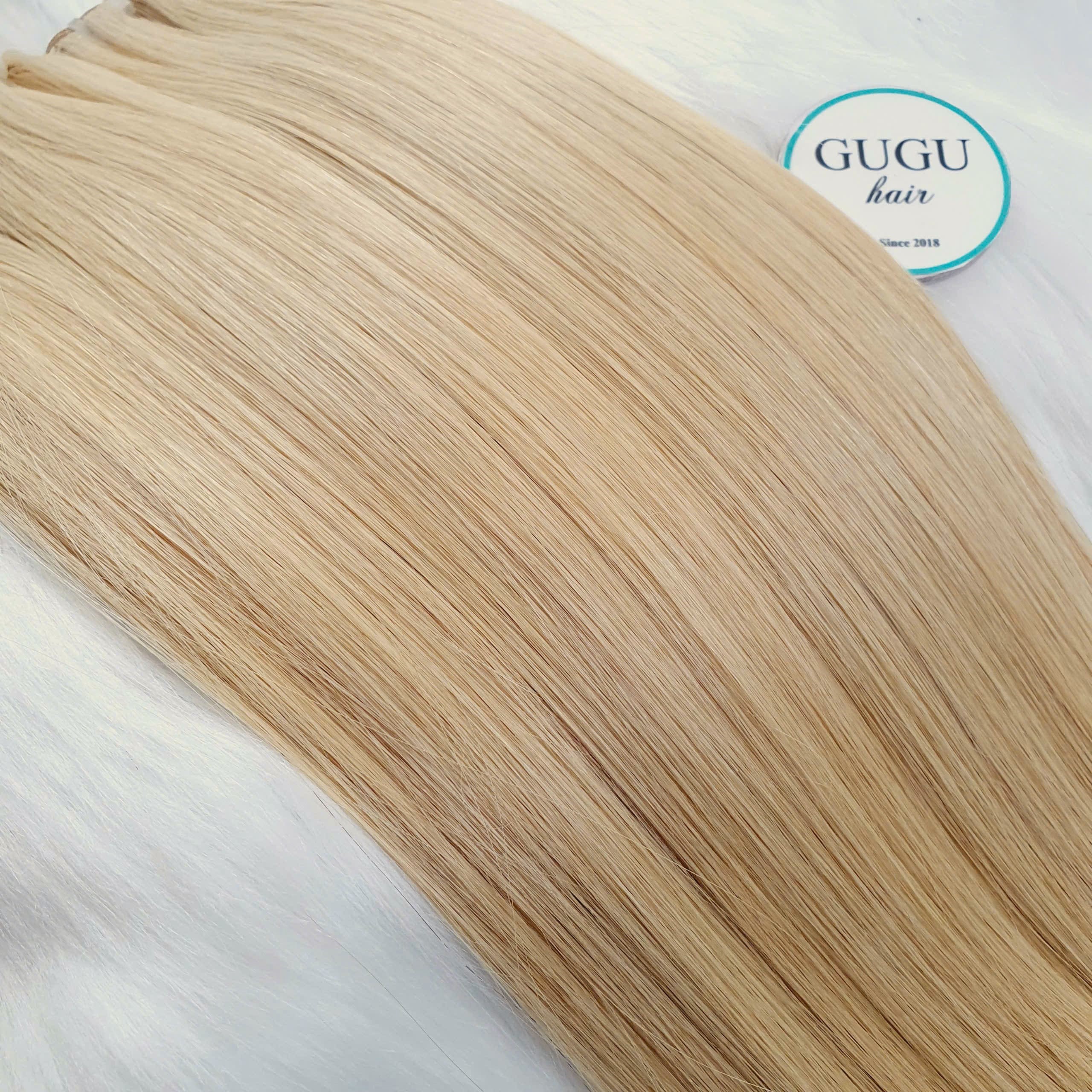GuguHair 100% Human Hair Weft – Bone Straight Blonde #613 3 luxury hair extensions