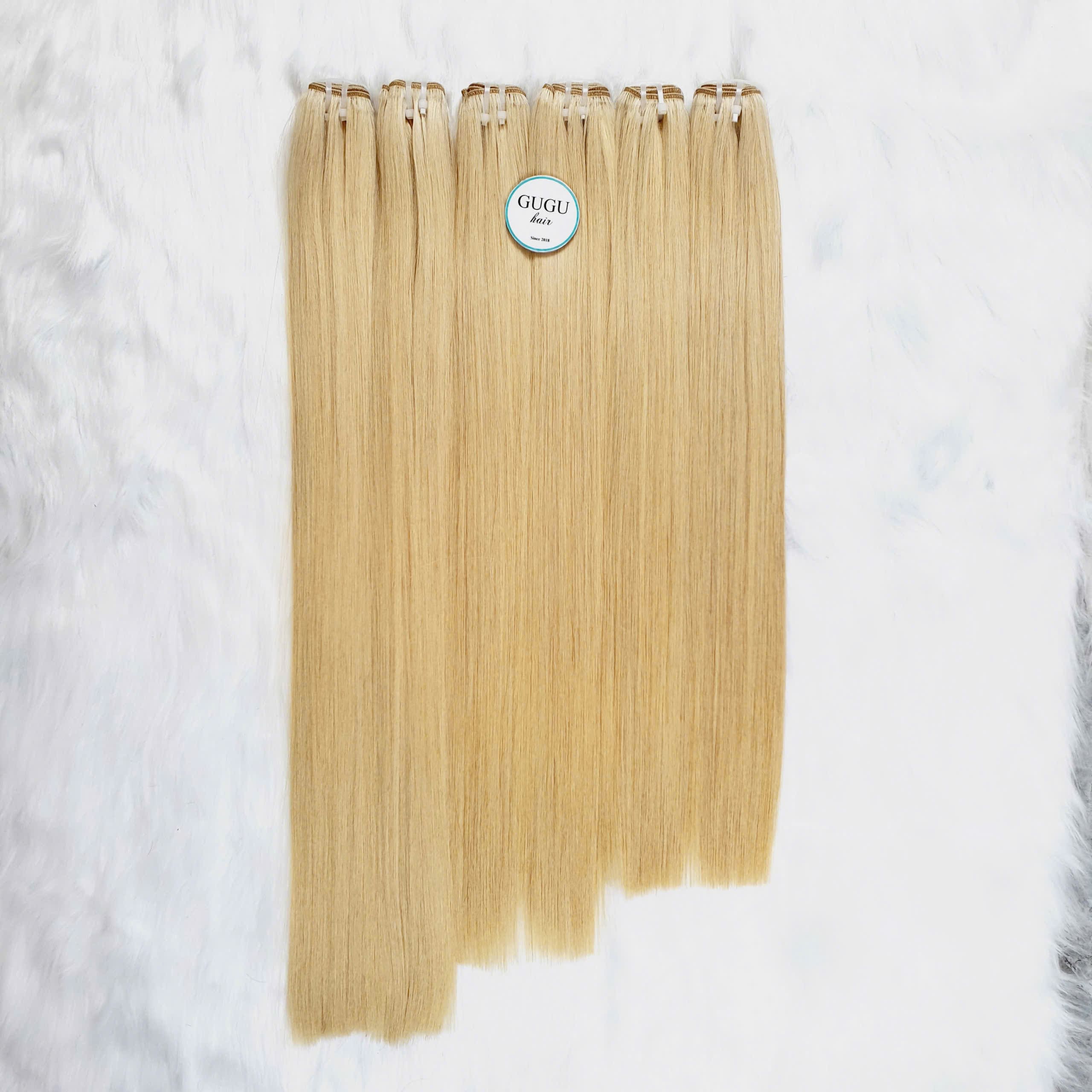 GuguHair 100% Human Hair Weft – Bone Straight Blonde #613 2 blonde human hair wefts
