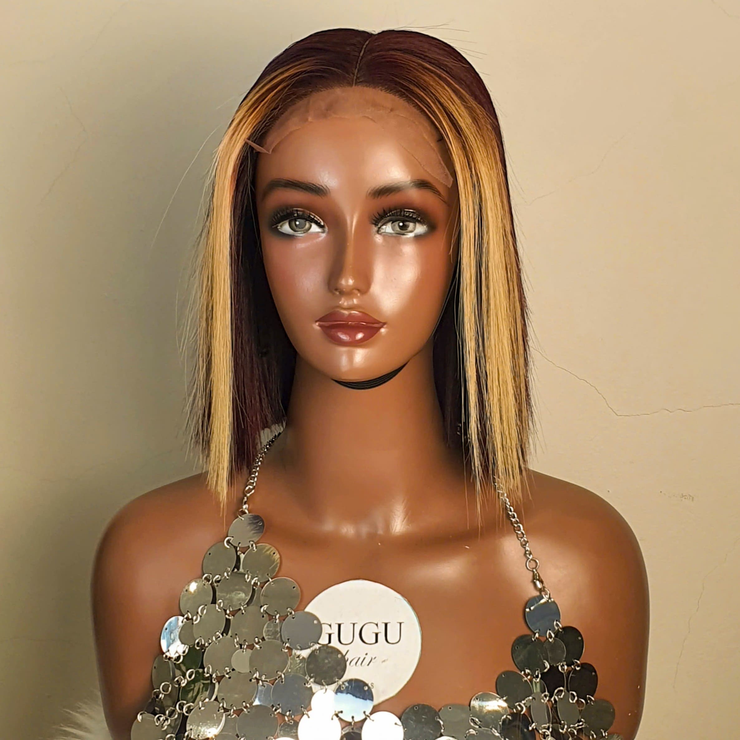 Straight Bob HD Lace Front Wig Raw Hair Wig Vietnamese 1 burgundy-highlight-short-hair-human-hair-wig