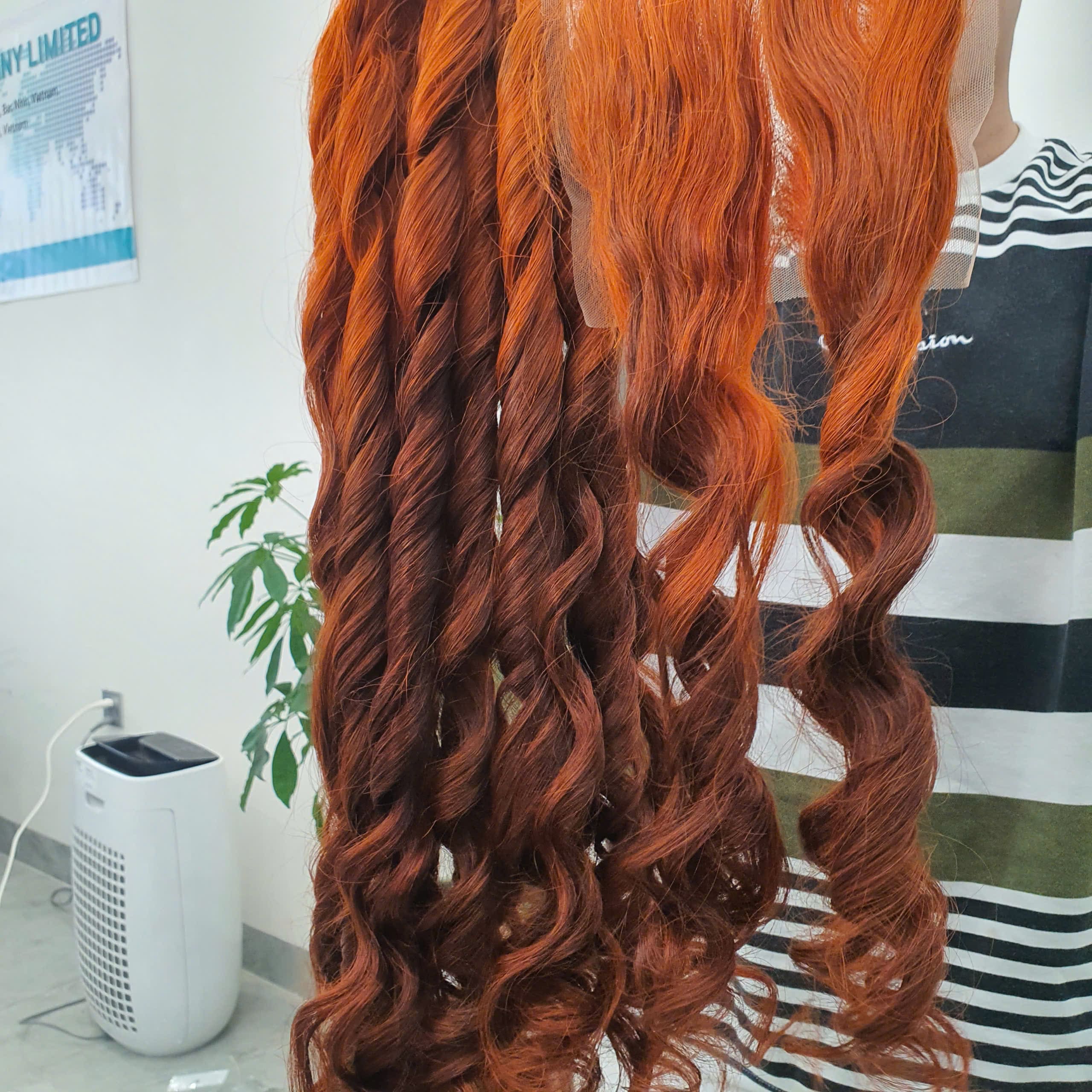 Closure 4x4 frontal wig - RAW HAIR VIETNAMESE - HAIR SET 2 Orange Color Curly Hair Closure 4x4 Long Hair