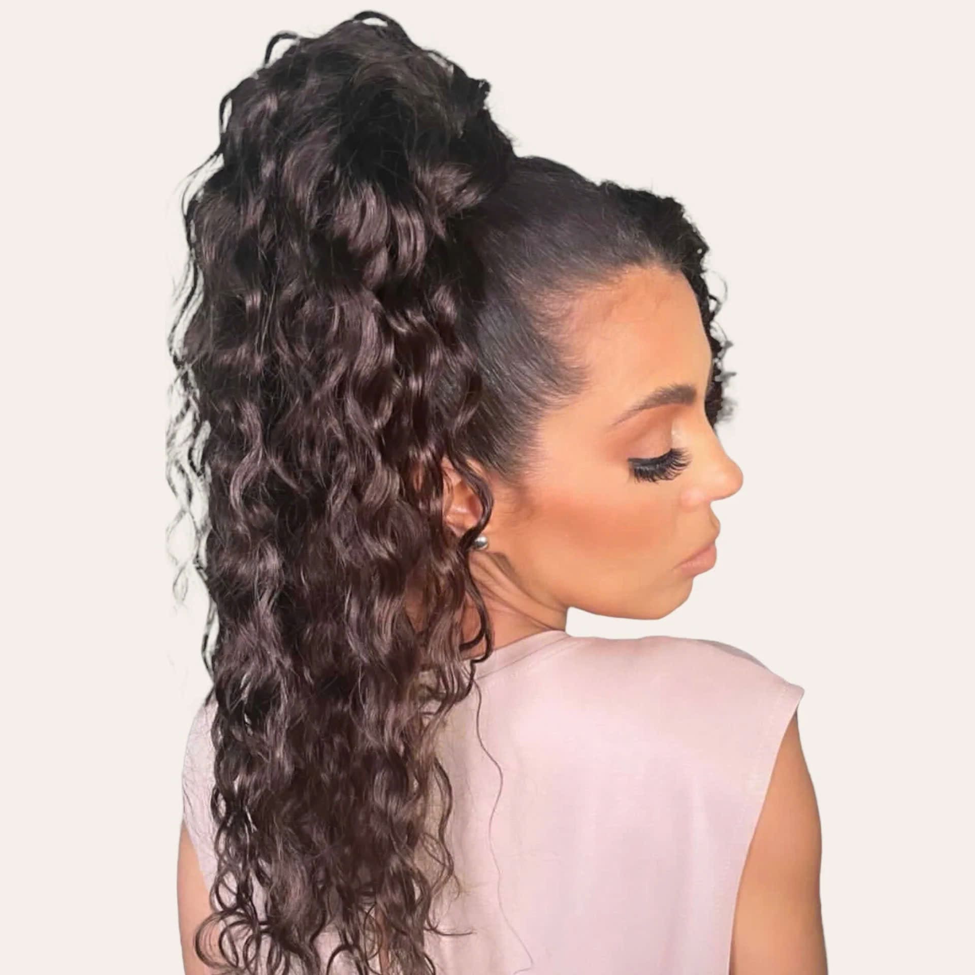 Curly Ponytail Human Hair Extensions #2c Dark Chocolate Brown 5 Pony Tail Hair Extensions