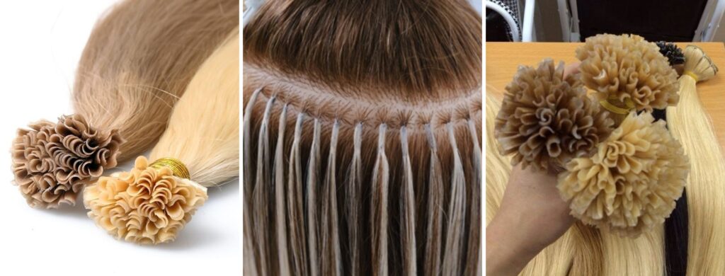 "U-tip hair extensions feature a curved tip that forms a U-like shape at the top