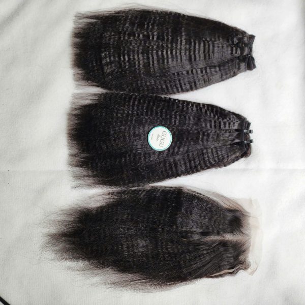 kinky straight hair bundles and frontal natural color