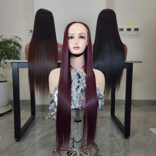99J Burgundy Layered Wig Human Hair 5*5 HD Transparent Straight