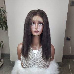 Premium kinky straight wig with silky texture and thick ends.
