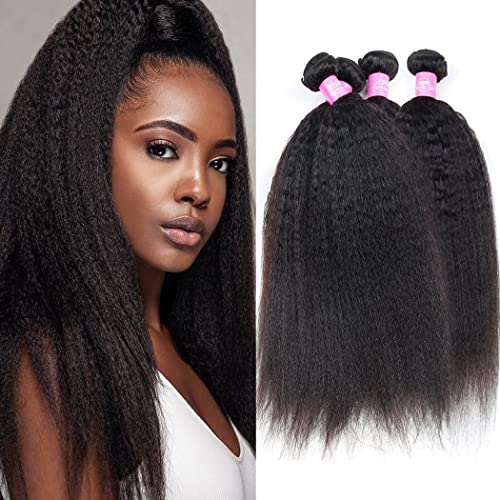 Kinky Straight Human Hair Bundles – Natural Yaki Texture, 100% Unprocessed Virgin Hair Extensions