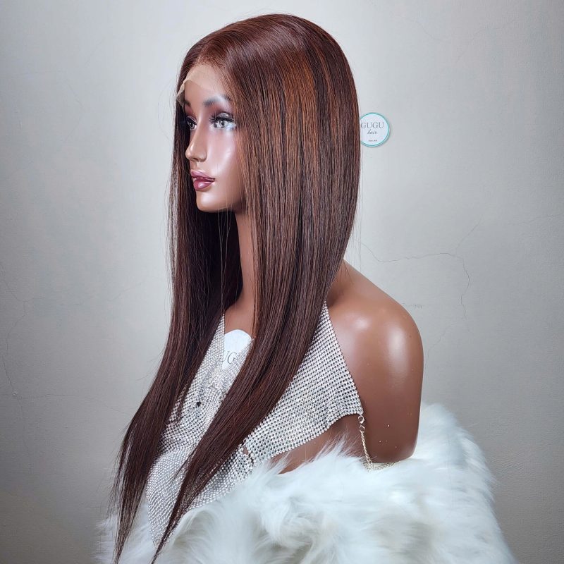 Brown Bone Straight Wig – Transparent HD Lace – 100% Raw Vietnamese Human Hair