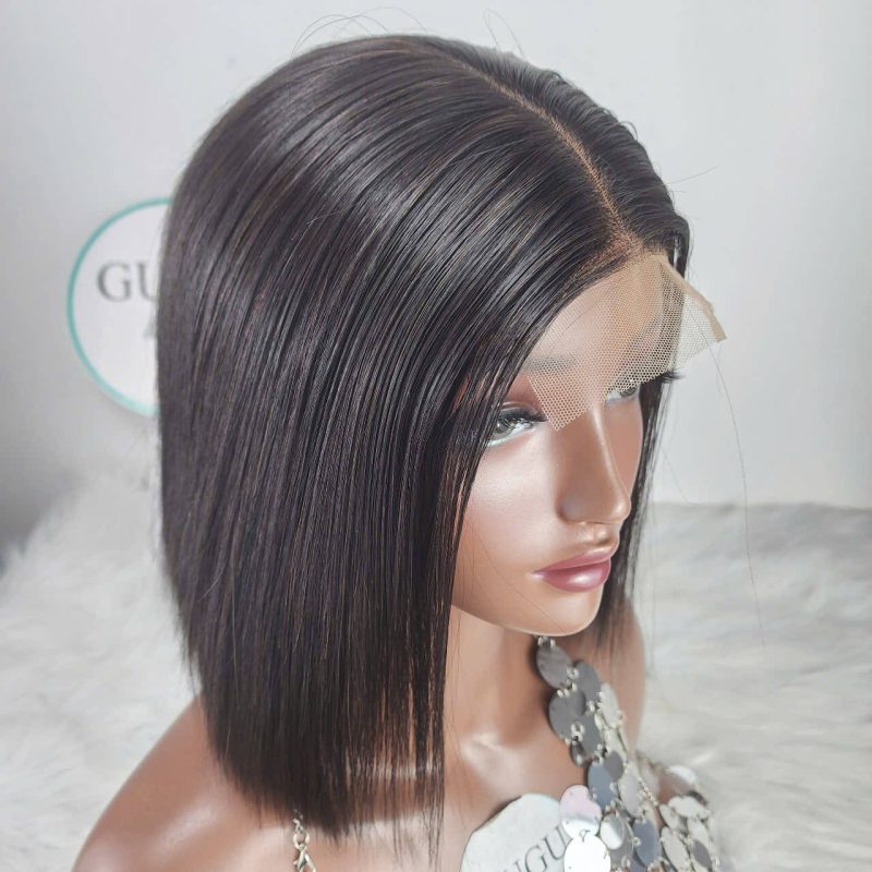10 inch Sleek Blunt Cut Bob Wig – Natural Black Straight Lace Front