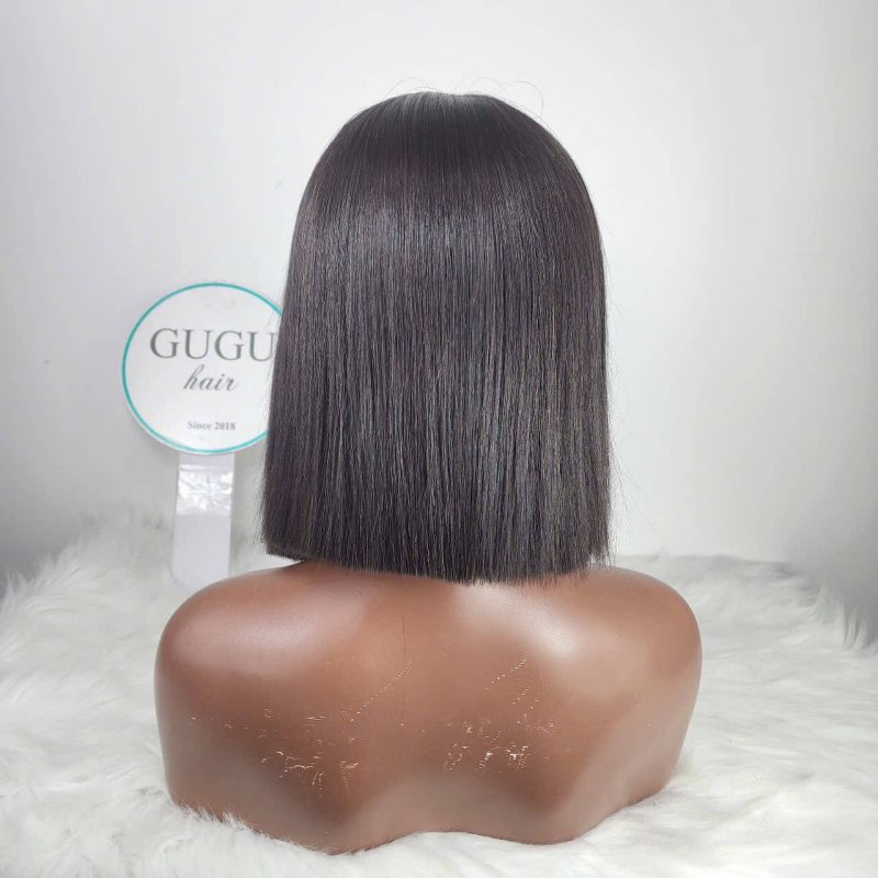 10 inch Sleek Blunt Cut Bob Wig – Natural Black Straight Lace Front