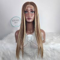 NEW: Golden Highlight Bone Straight Human Hair Wigs in Vietnam | Gugu Hair 5 24 Inch Long Straight Lace Front Wig – Honey Blonde Highlight