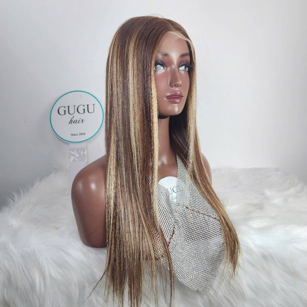 24 Inch Long Straight Lace Front Wig – Honey Blonde Highlight