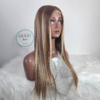 NEW: Golden Highlight Bone Straight Human Hair Wigs in Vietnam | Gugu Hair 4 24 Inch Long Straight Lace Front Wig – Honey Blonde Highlight