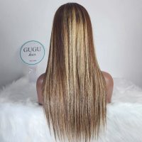 NEW: Golden Highlight Bone Straight Human Hair Wigs in Vietnam | Gugu Hair 6 24 Inch Long Straight Lace Front Wig – Honey Blonde Highlight