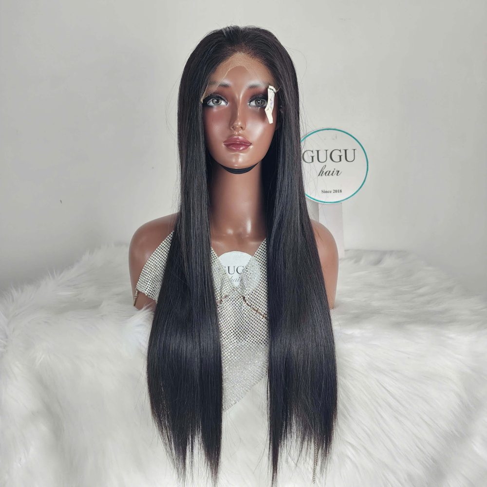 Human Hair Bone Straight Wigs 30 Inches Natural Vietnamese Double Drawn Human Hair Lace Closure Wigs