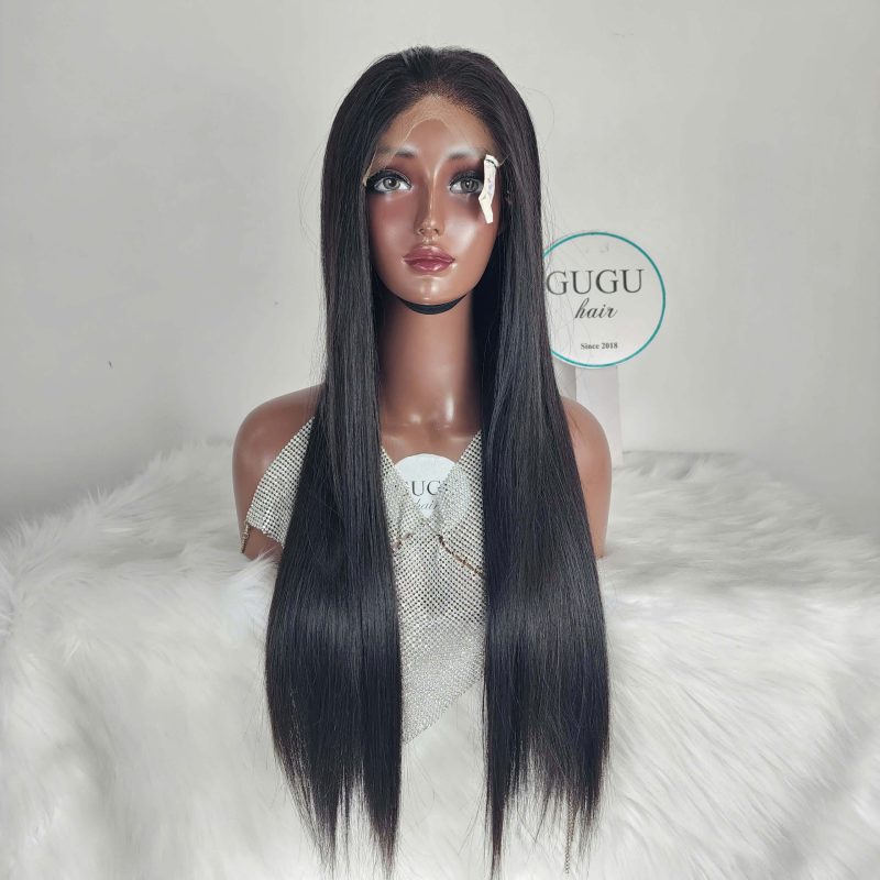 Human Hair Bone Straight Wigs 30 Inches Natural Vietnamese Double Drawn Human Hair Lace Closure Wigs