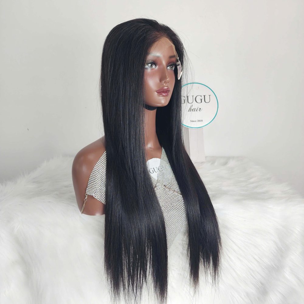 Human Hair Bone Straight Wigs 30 Inches Natural Vietnamese Double Drawn Human Hair Lace Closure Wigs