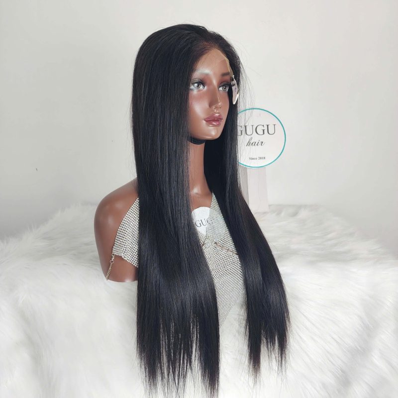 Human Hair Bone Straight Wigs 30 Inches Natural Vietnamese Double Drawn Human Hair Lace Closure Wigs