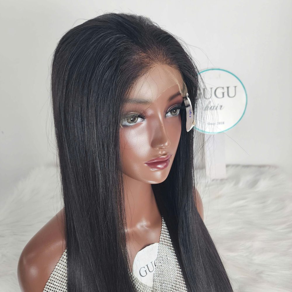 Black Bone Straight Closure Wig Silky Straight 100% Human Raw Hair Wigs