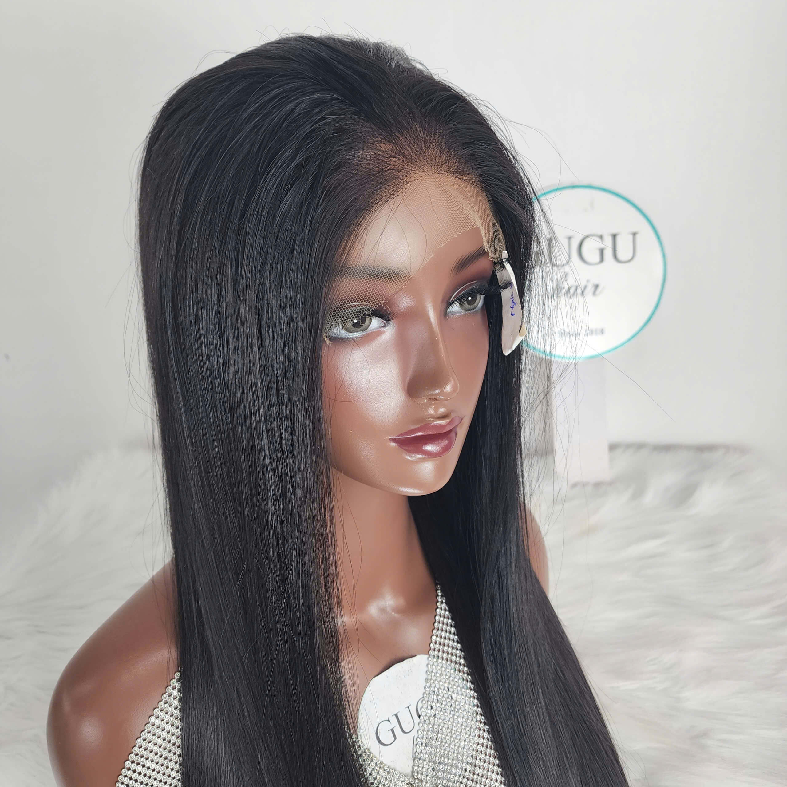 Human Hair Bone Straight Wigs 28 Inches Natural Vietnamese Double Drawn 17 Black Bone Straight Closure Wig Silky Straight 100% Human Raw Hair Wigs