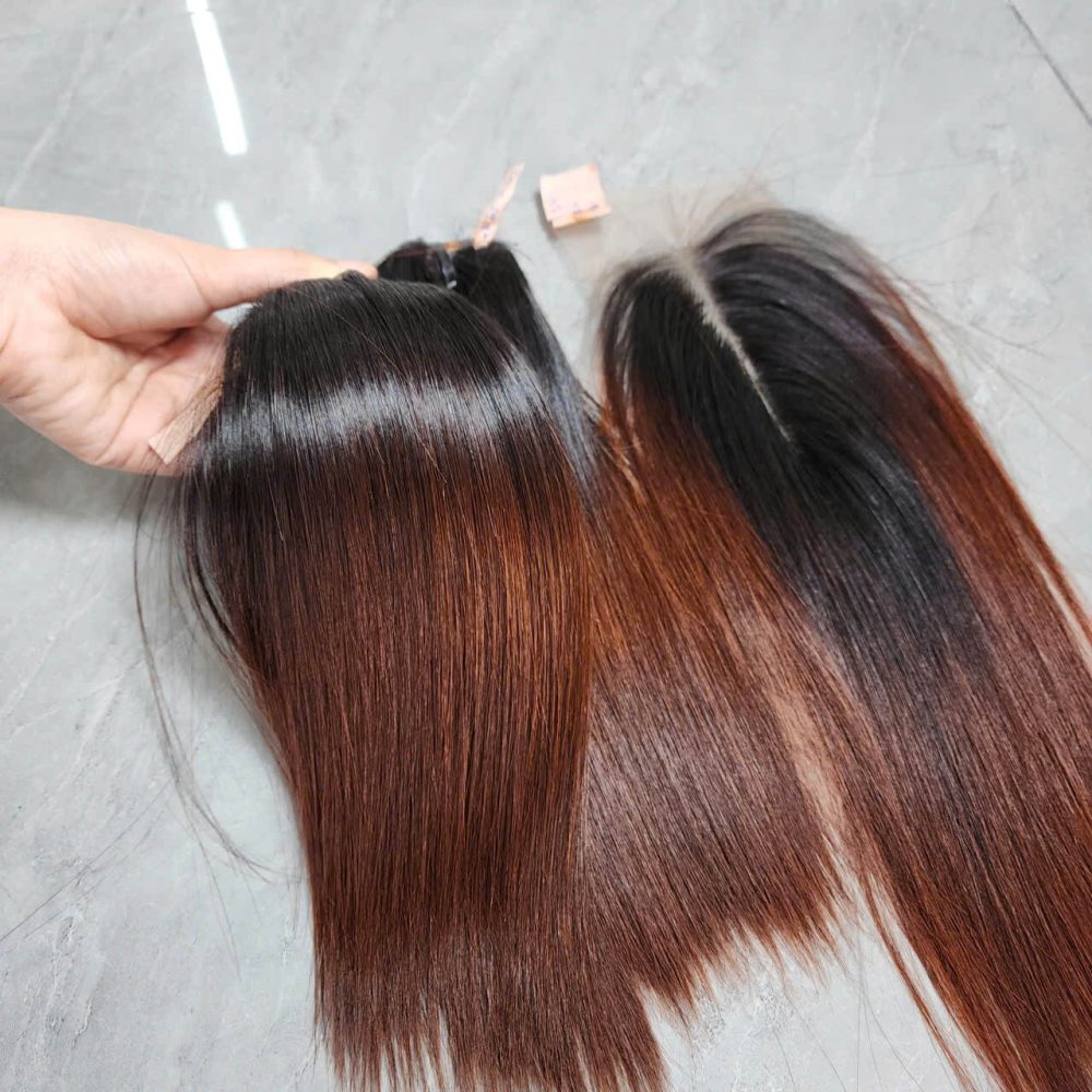 Natural Black to Brown Ombre Straight Hair Bundles with Closure by Gugu Hair