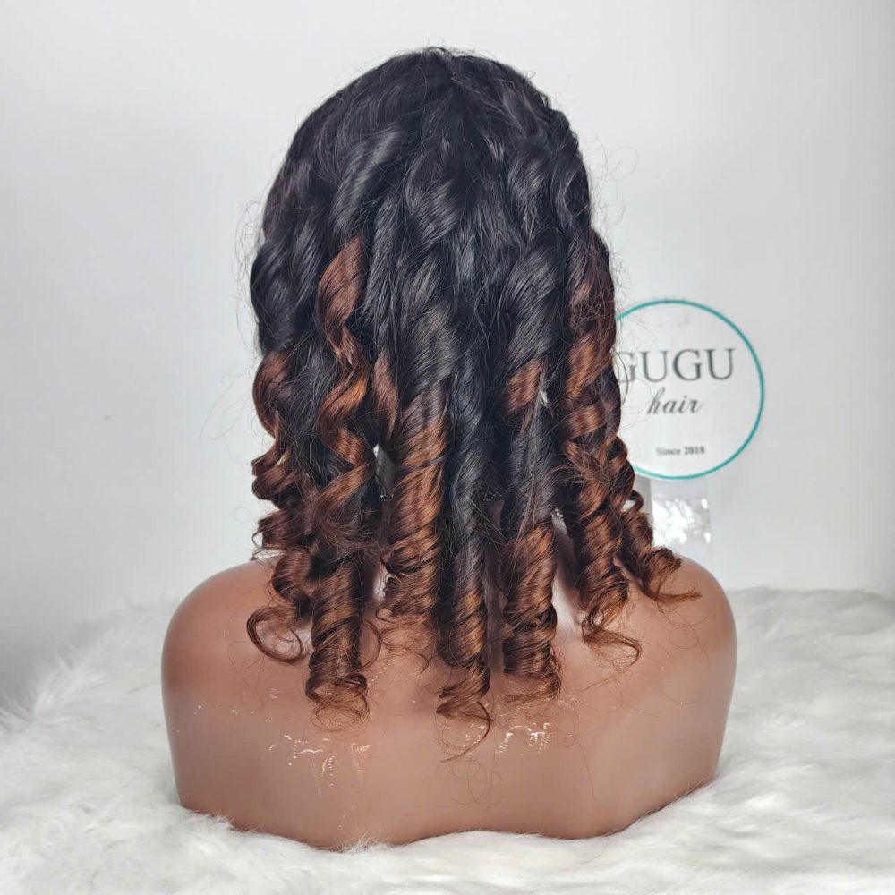 Deep Bouncy Curly Lace Front Wig with Auburn Highlights – GUGU Hair