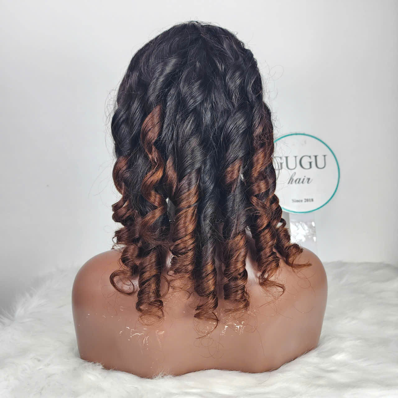 Deep Bouncy Curly Lace Front Wig with Auburn Highlights – GUGU Hair