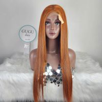 Straight Ginger Orange Lace Front Wig – 30 Inch Long Human Hair Wig by GUGU Hair
