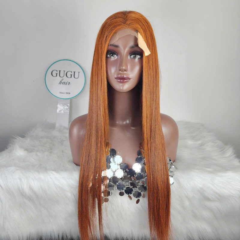 Straight Ginger Orange Lace Front Wig – 30 Inch Long Human Hair Wig by GUGU Hair