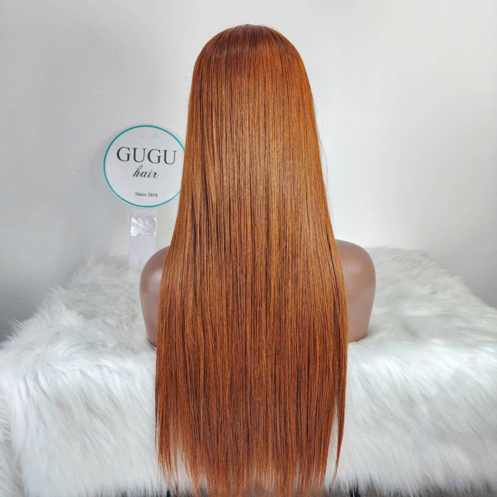 Straight Ginger Orange Lace Front Wig – 30 Inch Long Human Hair Wig by GUGU Hair