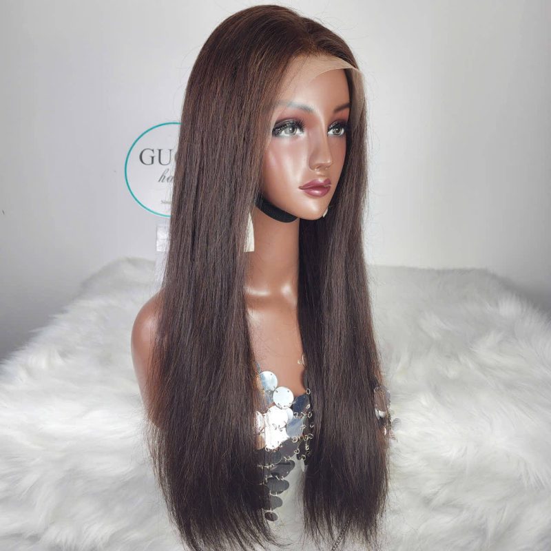 Natural Straight Lace Front Wig – 26 Inch Soft Brown Human Hair Wig by GUGU Hair