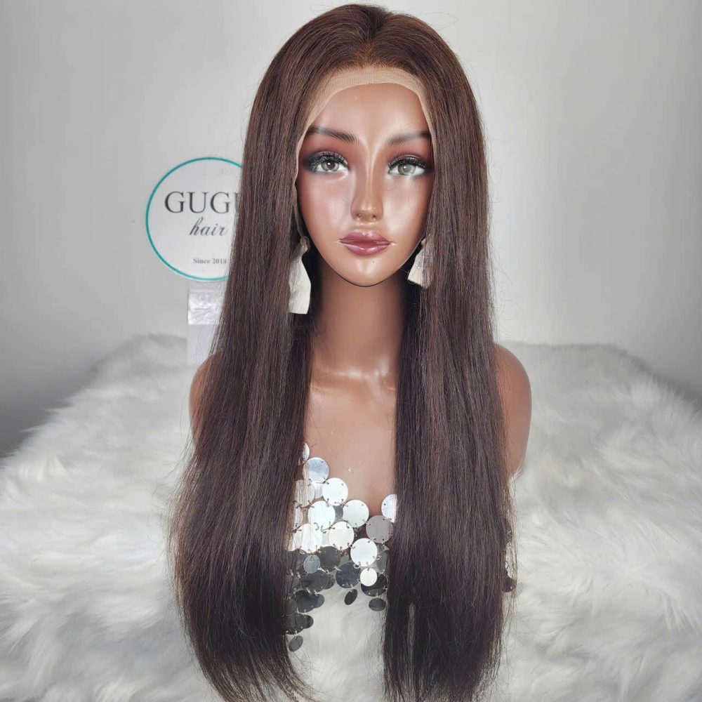 Natural Straight Lace Front Wig – 26 Inch Soft Brown Human Hair Wig by GUGU Hair