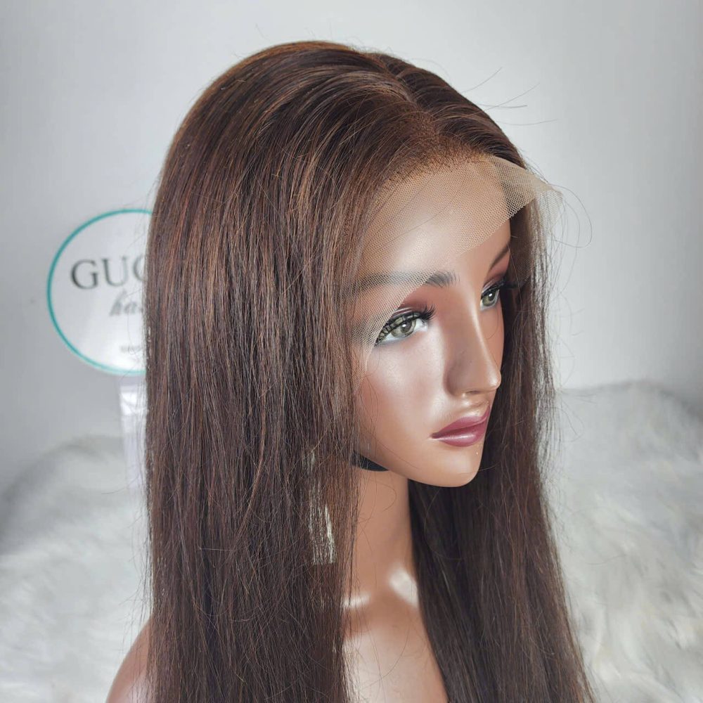 Natural Straight Lace Front Wig – 26 Inch Soft Brown Human Hair Wig by GUGU Hair