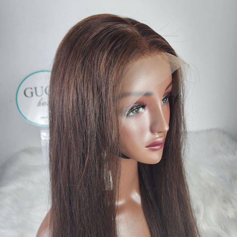 Natural Straight Lace Front Wig – 26 Inch Soft Brown Human Hair Wig by GUGU Hair