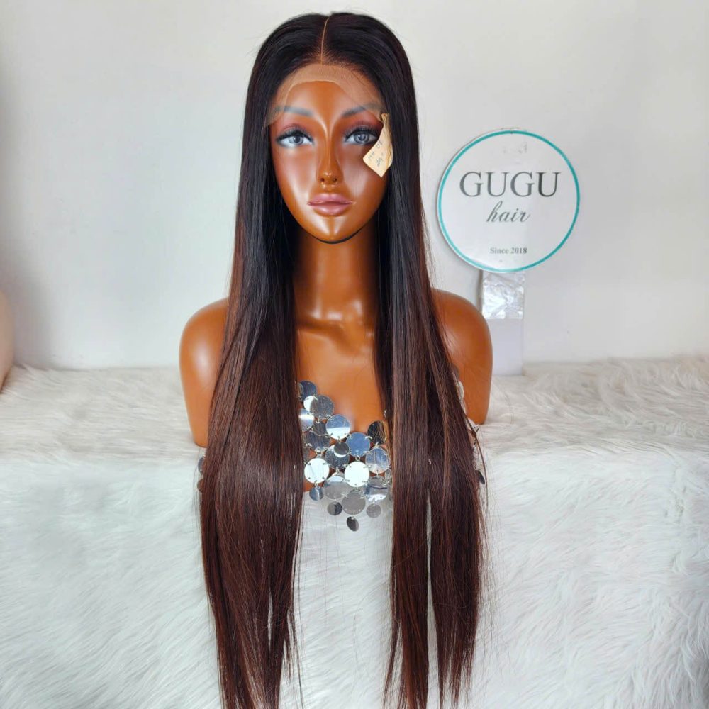 Bone Straight Ombre Brown Wig 30 Inches – Long Sleek Lace Wig for Natural Glam Look