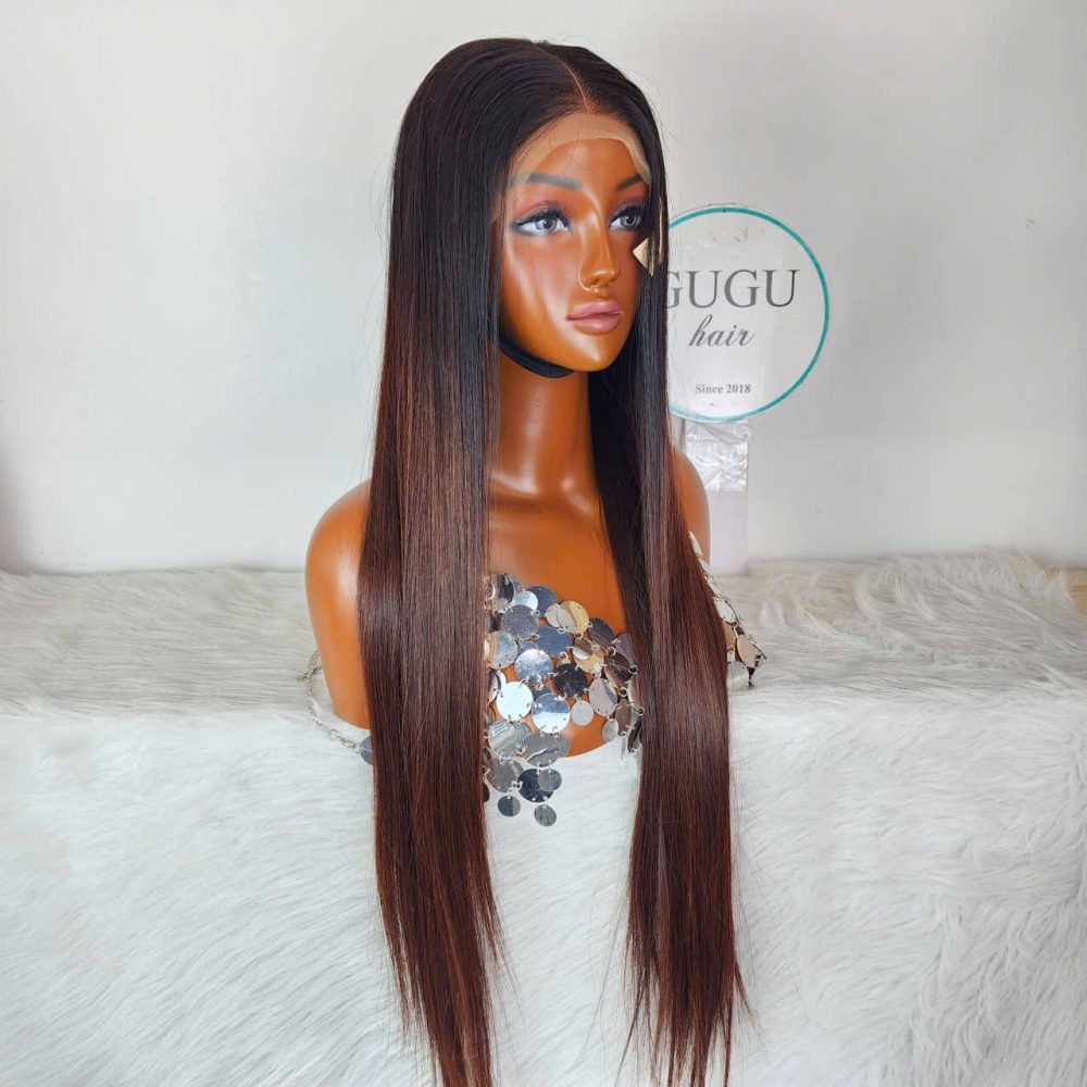 Bone Straight Ombre Brown Wig 30 Inches – Long Sleek Lace Wig for Natural Glam Look