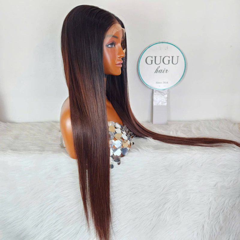 Bone Straight Ombre Brown Wig 30 Inches – Long Sleek Lace Wig for Natural Glam Look