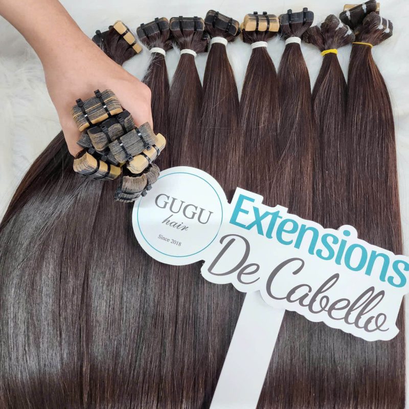 24 Inch Bone Straight Brown Tape-In Extensions – Vietnamese Human Hair