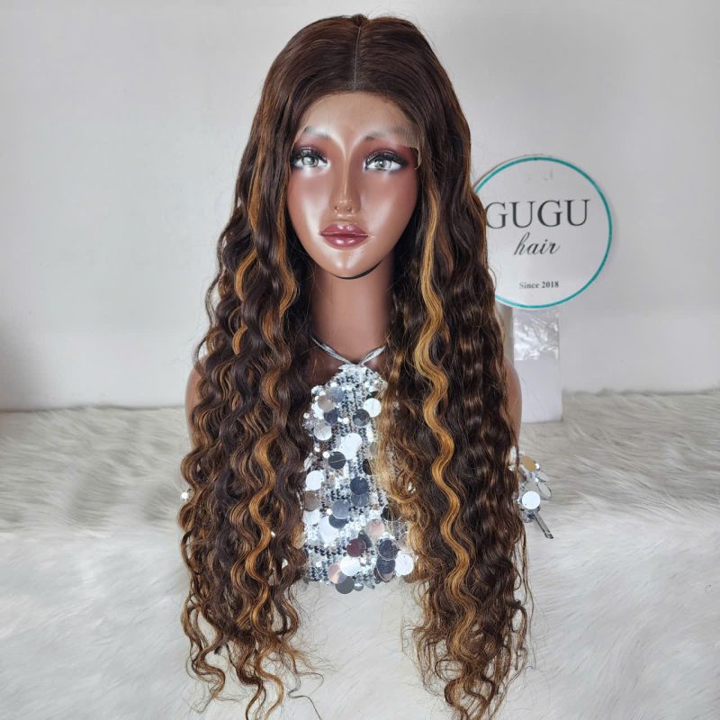 Long 28 Inch Deep Wave Wig with Lace Closure Human Hair