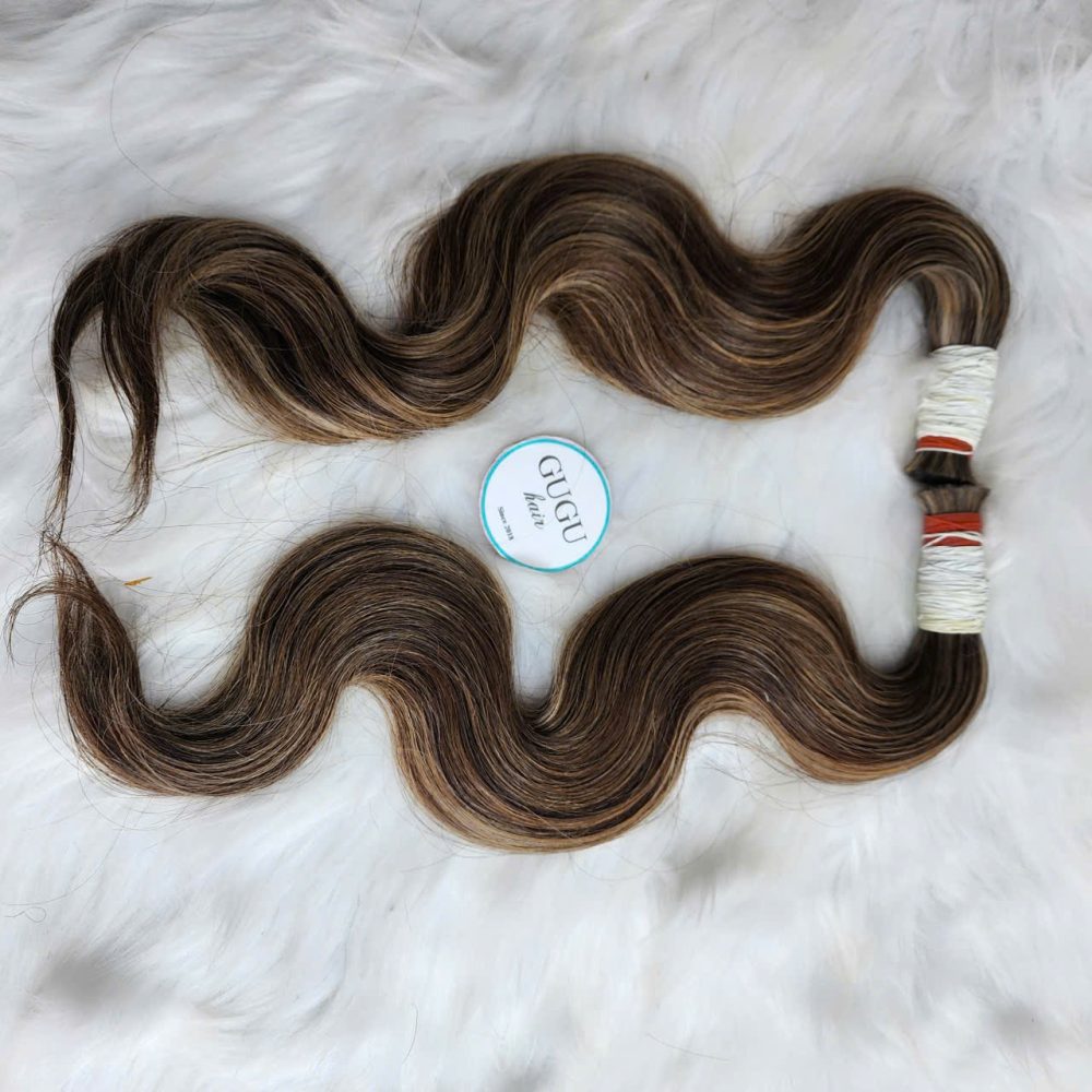 22 Inch Highlight Brown Blonde Bulk Hair Extensions