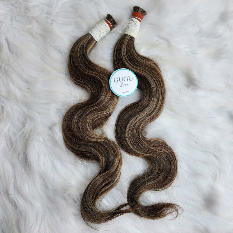 22 Inch Highlight Brown Blonde Bulk Hair Extensions
