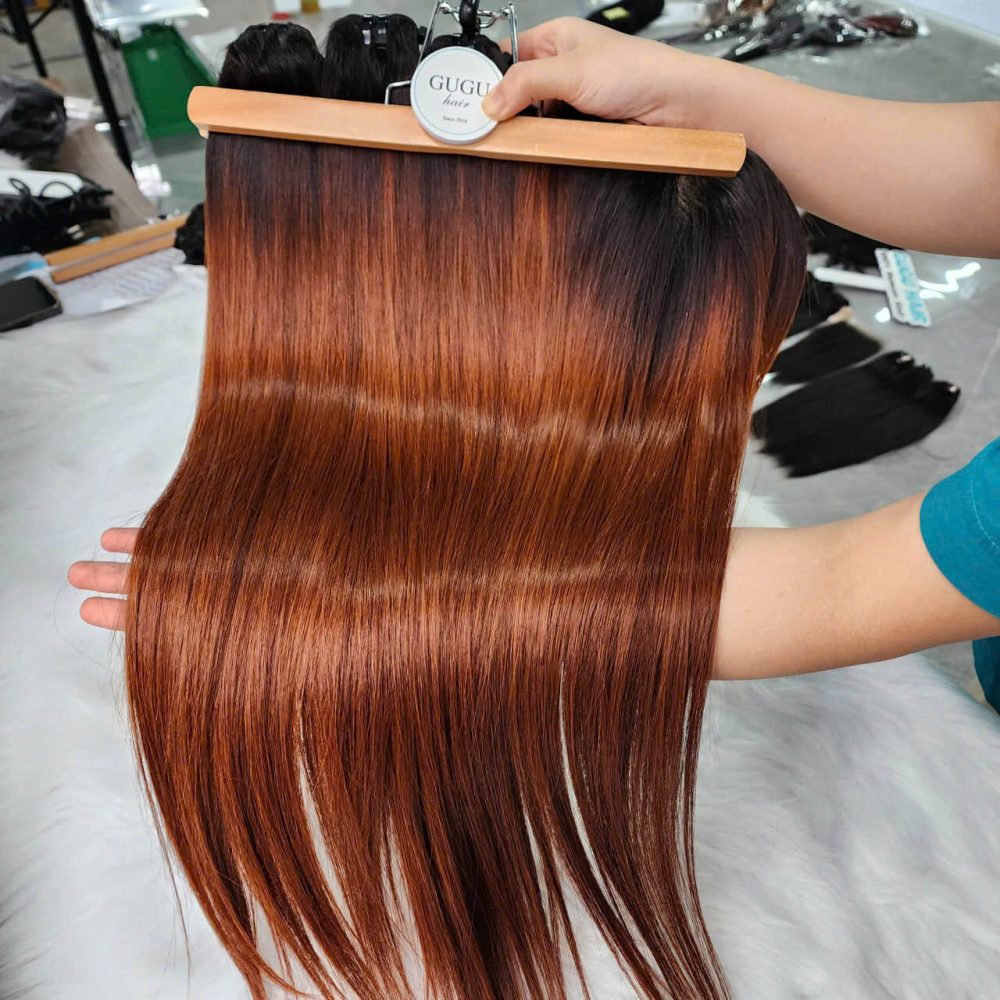26 Inch Ombre Copper Brown Straight Hair Bundles & Closure – 100% Human Hair