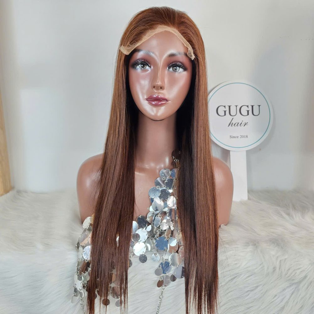 18 Inch Brown Long Human Hair Wig with Closure – 100% Vietnamese Human Hair