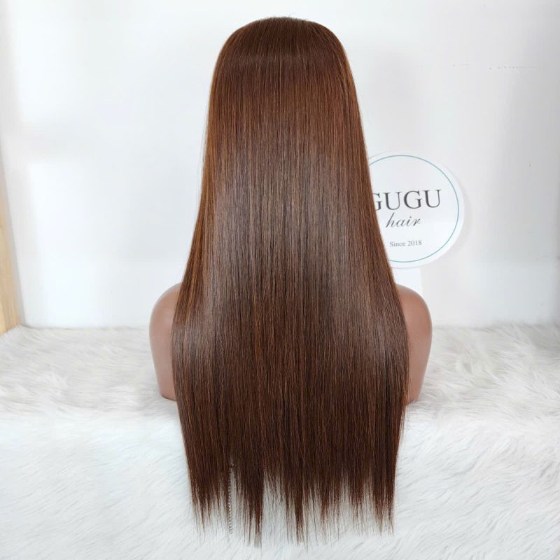 18 Inch Brown Long Human Hair Wig with Closure – 100% Vietnamese Human Hair