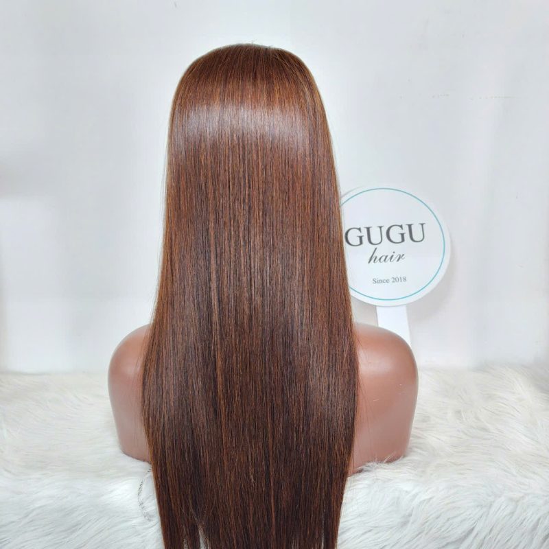 18 Inch Brown Long Human Hair Wig with Closure – 100% Vietnamese Human Hair