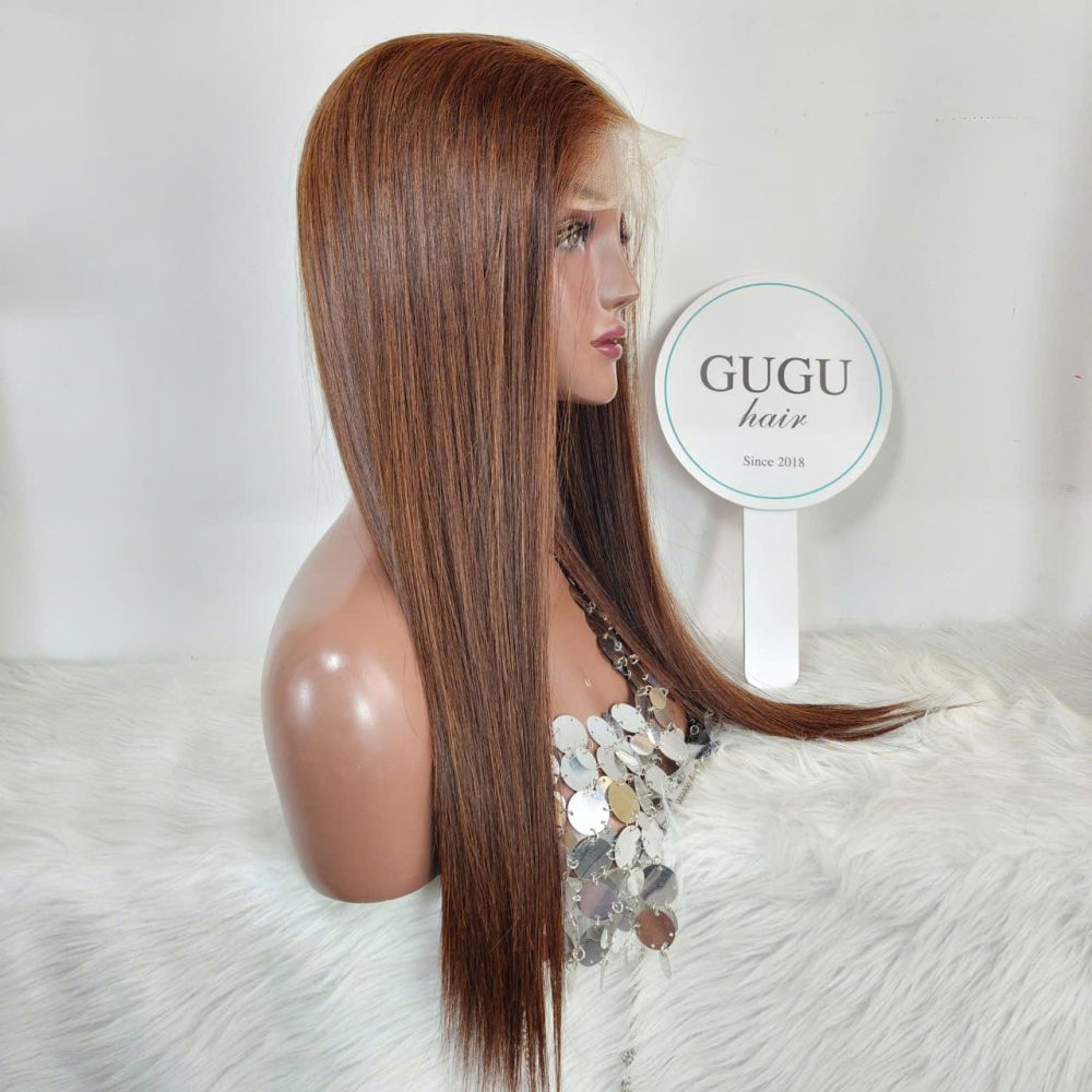 18 Inch Brown Long Human Hair Wig with Closure – 100% Vietnamese Human Hair